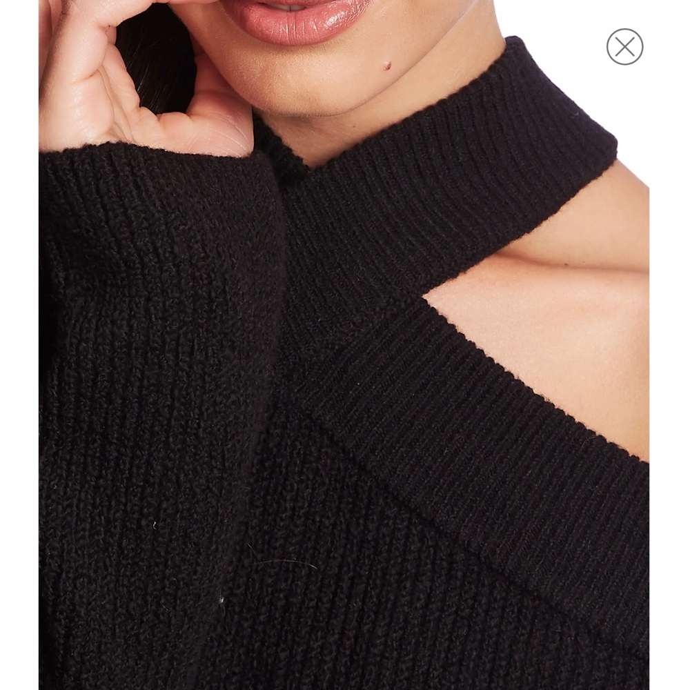 1.STATE Cross Neck Cold Shoulder Cotton Blend Sweater - Picture 3 of 7